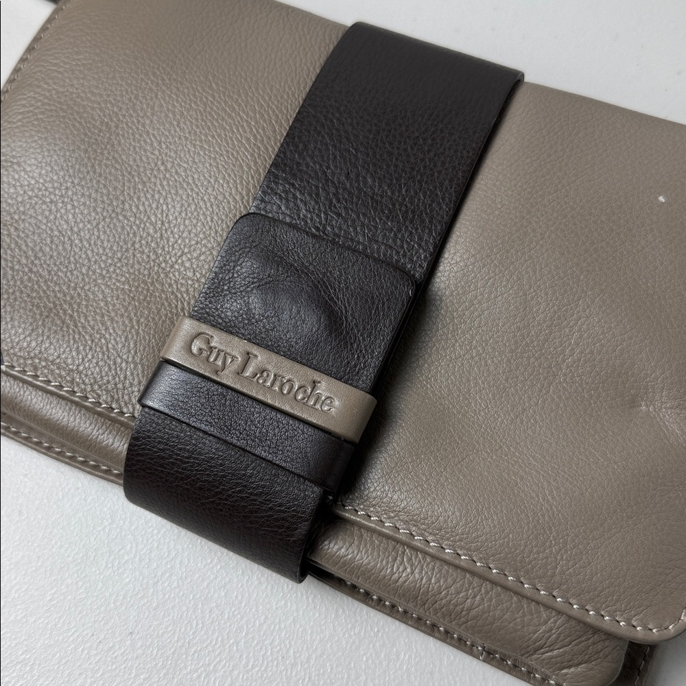 Guy Laroche Designer Leather Crossbody Bag Beige‑Grey and Dark Brown - Picture 6 of 16